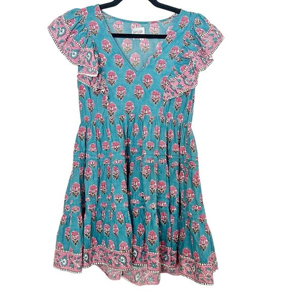 Saylor Malin Blue Floral Print Flutter Sleeve Mini Dress Size Small - Picture 2 of 5